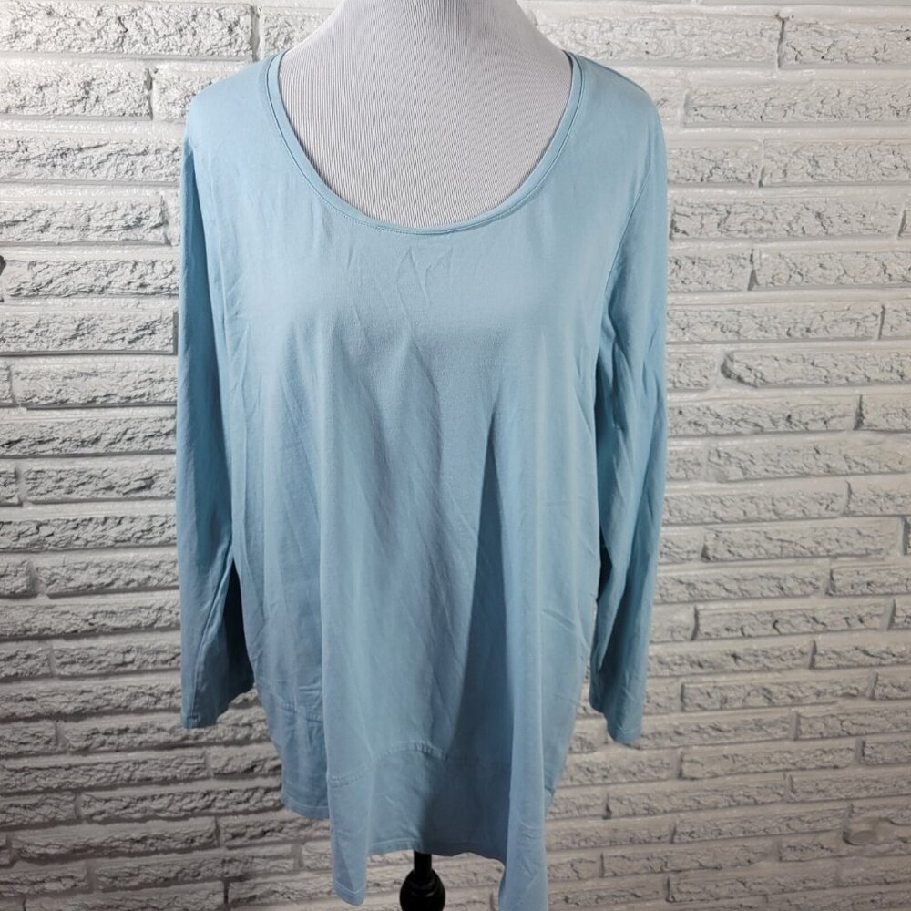 Pure Jill XL Top Blue 100% Cotton Long Sleeve Round Neck Pullover Blouse BLU181E